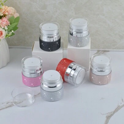 1 件 15 毫升可再填充真空罐，带水钻，化妆霜储存瓶，适合旅行，便携式配件储存