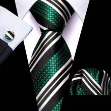 Men Formal Ties Pink Green Purple Blue Striped Wedding Tie And Handkerchief Square Set Vintage Necktie - Multicolor - View 25