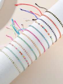 12pcs Best-Selling Handmade Braided Rice Bead Bracelet, Simple And Versatile Bracelet Set - Multicolor - View 3