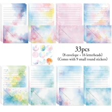 Tlenpo 33 Stücke Aquarellstil Briefpapier Set, bestehend aus 8 Umschlägen, 16 Briefpapieren, 1 rundem Aufkleber (Zubehör nicht enthalten), geeignet für Valentinstag, Grußkarten, Thanksgiving, Liebesbriefe, Einladungen und andere Briefpapier, Schülerausstattung, Bürodekoration Rückkehr zur Schule