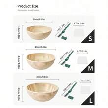 1套手工編織麵包發酵籃,包括刮刀*1,切片刀*1,亞麻布襯裡*1,實色橢圓形印尼藤餅子發酵籃,適用於家庭烘焙、麵包店 - 杏色 - 查看 3