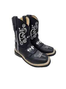 Botas vaqueras niños niñas bebés primeros pasos unisex con plataforma botines infantil moda café marrón negra 12mx-21mx ecopiel elegante cowbow chelsea flores detalles de calidad - Ver 1