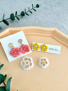 2pcs Flower Polymer Clay Cutters Set For Earring Making, Summer Clay Cutter, Jewelry Pendant DIY Handmade Tools - White - View 1