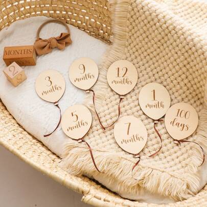 1set Baby Wooden Monthly Milestone Recording Card, 0-1 Year Old Birthday Photography Prop, Birthday Gift Baby Shower Family Decorations Gifts Baby Shower Easter Gifts Things For Girls/Boys