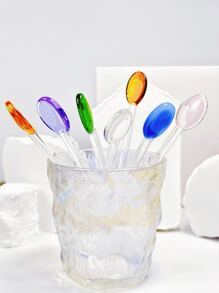 1/2pcs Creative Glass Stirring Spoon With Long Handle For Home Use, Colorful Coffee Milk Juice Spoon, Heat Resistant,Kitchen,Christmas Gift,School Supplies