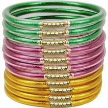 Bộ 11 vòng tay nhựa dẻo, vòng tay silicon mềm mại dành cho nữ, vòng tay nhẹ, vòng tay mặt hình Phật. - Nhiều màu - Xem 12