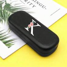 英文字母眼鏡盒-硬殼PU皮革AZ字母眼鏡盒ID字母表護身符眼鏡盒，適用於太陽眼鏡眼鏡盒(黑色)