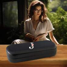 英文字母眼鏡盒-硬殼PU皮革AZ字母眼鏡盒ID字母表護身符眼鏡盒，適用於太陽眼鏡眼鏡盒(黑色)