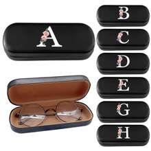 英文字母眼鏡盒-硬殼PU皮革AZ字母眼鏡盒ID字母表護身符眼鏡盒，適用於太陽眼鏡眼鏡盒(黑色)