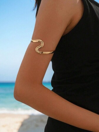 Minimalistische mode asymmetrische metalen draad verstelbare gouden arm manchet, Ins stijl ontwerp, persoonlijkheid minimalistische stijl, eenvoudige armband