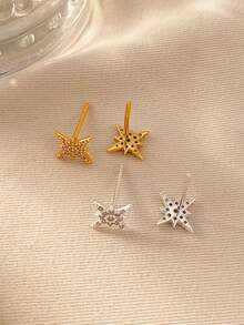 1對女式S925純銀耳環，簡潔優雅風格，鑲有閃亮的立方氧化鋯石，質感優越，款式百搭 - 金色 - 查看 3