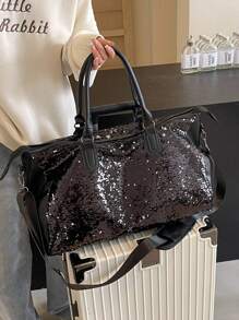 新款时尚旅行包，纯色设计独特，饰有闪亮亮片，适合短期旅行和健身，配有独立鞋隔层，容量大，用途广泛，精致小巧。适用于旅行箱、旅行袋、健身包、行李袋、周末包、行李袋、随身包、大学包、行李袋、周末包、医院包、假日包、冬季包、学校包、学校配件、学校用品 - 彩色 - 查看 4