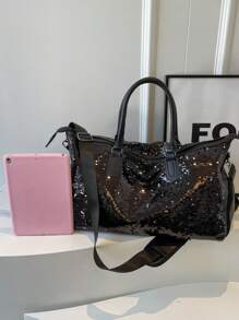 新款时尚旅行包，纯色设计独特，饰有闪亮亮片，适合短期旅行和健身，配有独立鞋隔层，容量大，用途广泛，精致小巧。适用于旅行箱、旅行袋、健身包、行李袋、周末包、行李袋、随身包、大学包、行李袋、周末包、医院包、假日包、冬季包、学校包、学校配件、学校用品 - 彩色 - 查看 9