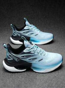 Men's Sports Shoes, Breathable Shock Absorption Elastic Durable Casual Running Shoes, Spring And Summer Outdoor Athletic Sneakers, Skid-Resistant Lightweight And Comfortable Footwear, Plus Size Sports Shoes For Outdoor Sports, Camping, Jogging, Fitness, Leisure - Blue - View 2