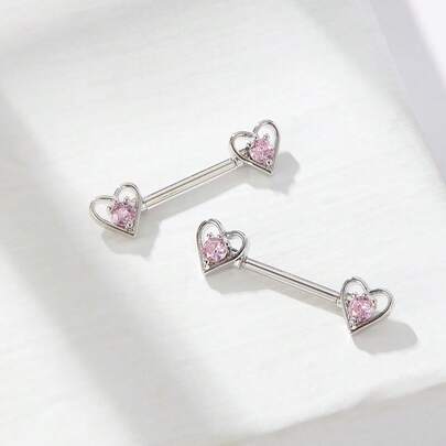 2 piezas de joyería de perforación de pezón con forma de corazón y pavimentada con circonita cúbica, regalo ideal para San Valentín, mamá, madre, Día de la Madre