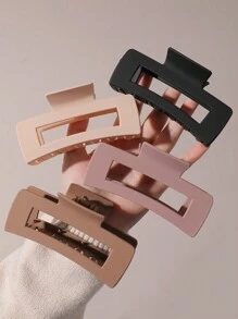 4 Pcs Solid Color Retro Classic Fashion Simple Rectangular Large Hair Clips