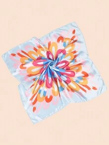 YWQLWJ 1入2024春季新款頭巾，優雅花卉印花絲綢圍巾頭巾，90cm方形圍巾頭巾，適用於打造時尚形象的髮帶及頭飾 - 彩色 - 查看 4