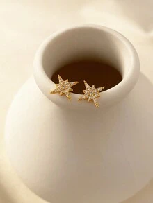 1對女式S925純銀耳環，簡潔優雅風格，鑲有閃亮的立方氧化鋯石，質感優越，款式百搭 - 金色 - 查看 4