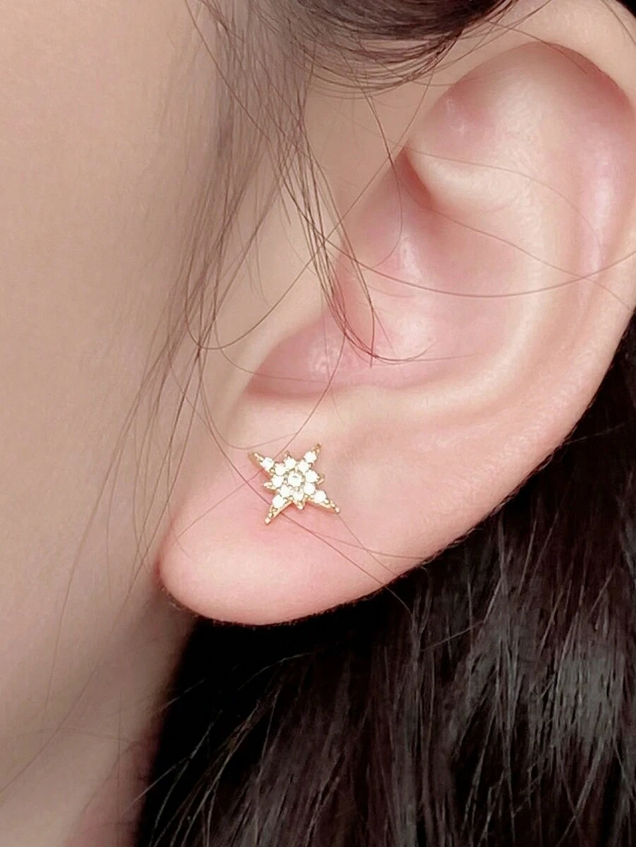 1對女式S925純銀耳環，簡潔優雅風格，鑲有閃亮的立方氧化鋯石，質感優越，款式百搭 - 金色 - 查看 1