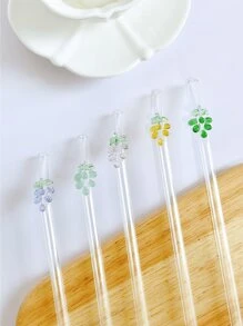 1/2 Chiếc Nhiều Màu Sắc Hình Nho Thủy Tinh Chịu Nhiệt Ống Hút, Cong Có Thể Tái Sử Dụng Ống Hút Cho Bé Gái Học Tập, Trở Lại Trường Học - rơm nho - Xem 11