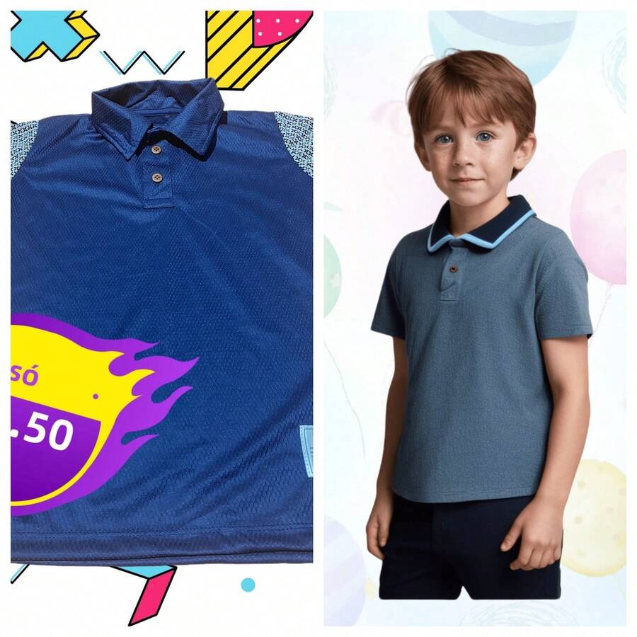 Tween Boys Polo Shirts - Màu xanh lam - Xem 1