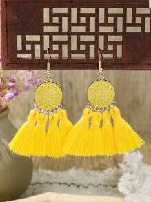 TopHanqi Bohemian Vacation Style Gold Round Alloy, Oil Painting Solid Color Textile Travel Earrings Set. Simple, Personalized And Fashionable, Suitable For Women's Daily Life, Work, Live Stream, Travel, Street Snap, Beach Wear. Can Be Matched In Spring, Summer, Autumn And Winter. Versatile And Universally Flattering. - Multicolor - View 9