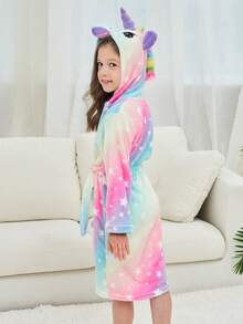 Conjunto de bata de unicornio en degradado arcoíris y antifaz para niñas preadolescentes - Multicolor - Ver 5