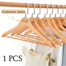 Personalized Customized Name Wooden Thick Clothes Hanger, Custom Engraved Bridal Wedding Dress/Groomsman, Bridesmaid Gift/Mother's Day/Father's Day Etching Gift, Handmade Clothes Hanger, Solid Wood Clothes Hanger, Housewarming Gift, Space-Saving, Reusable Exquisite, Stylish, Fashionable, High-Quality, Modern, Contracted, Tidy Custom, Personalized, Pets For Anniversaries, For Valentine's Day,Chic Design - Wood Color - View 1