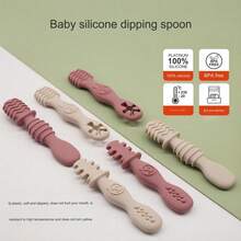 3pcs Baby Feeding Spoon, First Stage Spoon, Silicone, Training Spoon For Babies 6 Months And Above, Baby Spoon, Easy-Grip Tableware, Dishwasher Friendly, Boil-Proof, Green, Cream Color - Beige - View 9