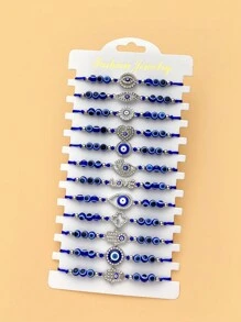 12pcs Vintage Devil's Eye 12 Mixed Heart Hand Of Treasure Blue Braided Bracelet Cute Good Luck Amulet Bracelet Gift For Girls Jewelry Wholesale Valentines
