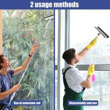 53 Inch Window Cleaner Squeegee 2-In-1 Squeegee And Scrubber With Extendable 3 Section Poles 180-Degree Rotatable Window Cleaning Tool Floor Wiper For Home Shower Glass Door Mirror Car Windshield - White - View 3
