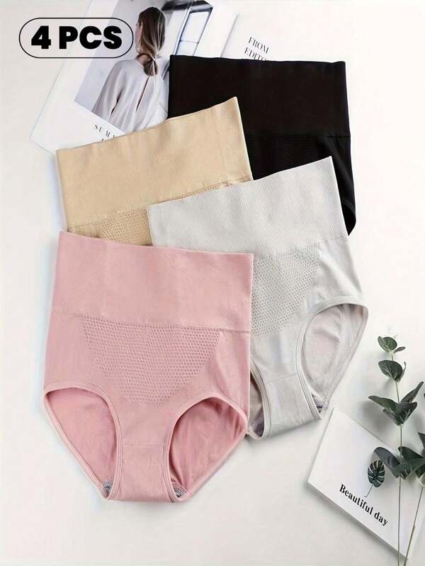 Conjunto de 4 piezas de ropa interior de mujer multicolor, bragas de cintura alta y sujetadores