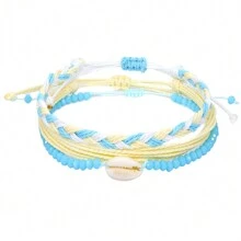 3 Stücke/Set "Surf String" Wellen Schnur Armbänder für Frauen, Mädchen und Teens - Freundschafts-Boho-Armbänder aus wasserdichtem, verstellbarem geflochtenem Garn. Ideal für Strandurlaub und als BFF-Geschenk.