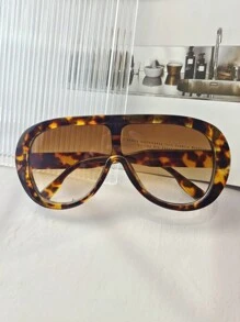 1pc Women Oversized Fashionable Visor Fashion Glasses, Suitable For Summer Vacation, Boho Style In Black, Beige, Tortoiseshell, Yellow, Transparent, Tea Color, White, Vintage Minimalist Design For Commuting And Holidays, All Season For Summer Beach Vacation,Outdoor,Travel - 彩色 - 查看 3