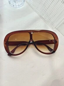 1pc Women Oversized Fashionable Visor Fashion Glasses, Suitable For Summer Vacation, Boho Style In Black, Beige, Tortoiseshell, Yellow, Transparent, Tea Color, White, Vintage Minimalist Design For Commuting And Holidays, All Season For Summer Beach Vacation,Outdoor,Travel - 彩色 - 查看 5