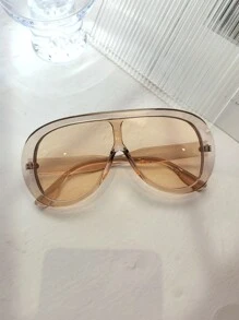 1pc Women Oversized Fashionable Visor Fashion Glasses, Suitable For Summer Vacation, Boho Style In Black, Beige, Tortoiseshell, Yellow, Transparent, Tea Color, White, Vintage Minimalist Design For Commuting And Holidays, All Season For Summer Beach Vacation,Outdoor,Travel - 彩色 - 查看 4