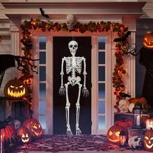 10 bộ đồ trang trí Halloween hình bộ xương có thể uốn cong 16", đạo cụ hình bộ xương bằng nhựa cho sân, vườn, trang trí nhà ma - Màu be - Xem 10