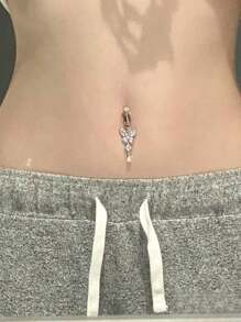 2-3pcs Pink Fake Belly Ring Clip On Belly Button Rings Stainless Steel Fake Earrings Diamond Dangle Non Piercing Belly Piercing Jewelry With Pain Relieving Silicone Pads