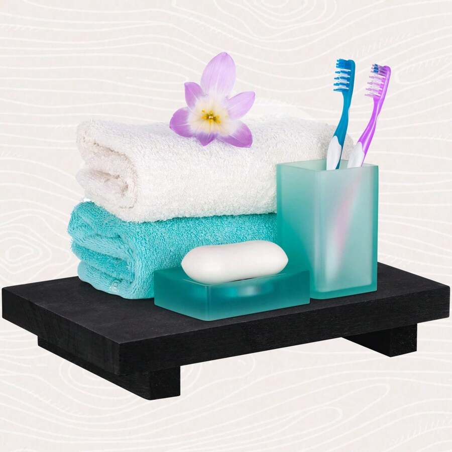 Organizador de encimera de baño, soporte de pedestal de madera, bandeja decorativa de estilo rústico, portajabón para decoración de cocina, hogar, baño, decoración de otoño, vuelta al colegio - Talla única - Ver 1