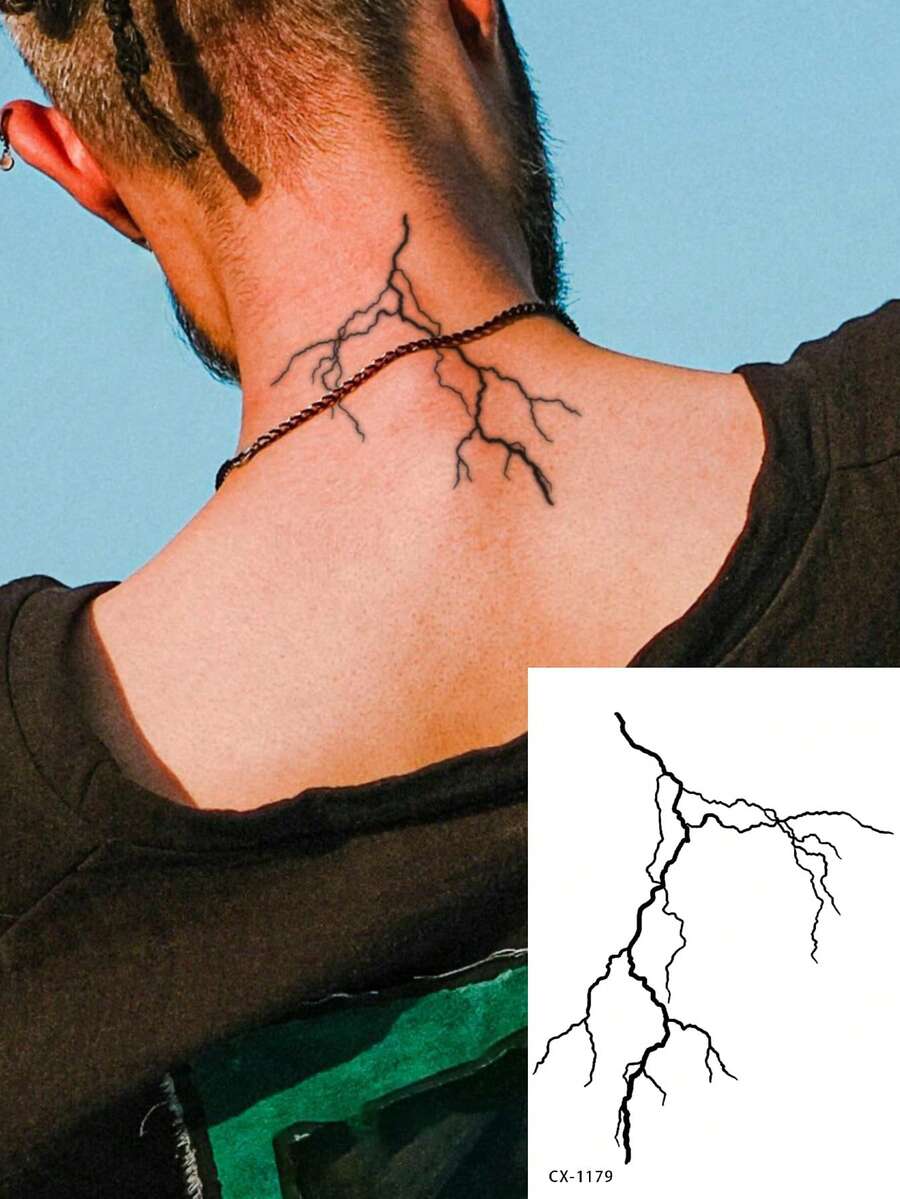 1 pieza Tatuaje temporal lavable, diseño de grietas, adecuado para líderes de moda - Negro - Ver 1