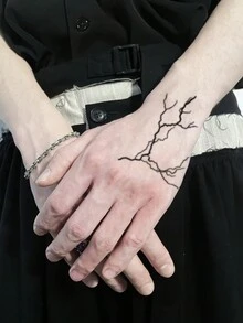 1 pieza Tatuaje temporal lavable, diseño de grietas, adecuado para líderes de moda - Negro - Ver 3