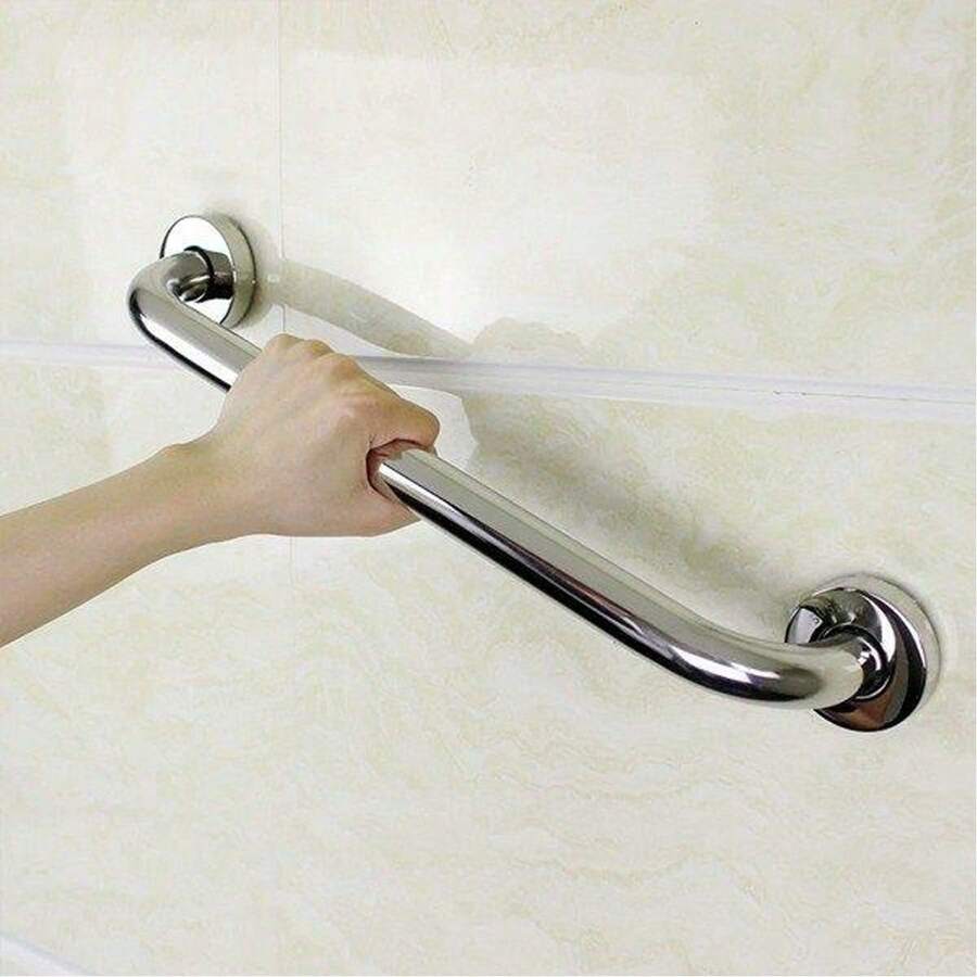Alça Apoio Barra Inox 30cm Banheiro Deficiente Idoso Cadeirante Acessibilidade - Prata - Visão 1