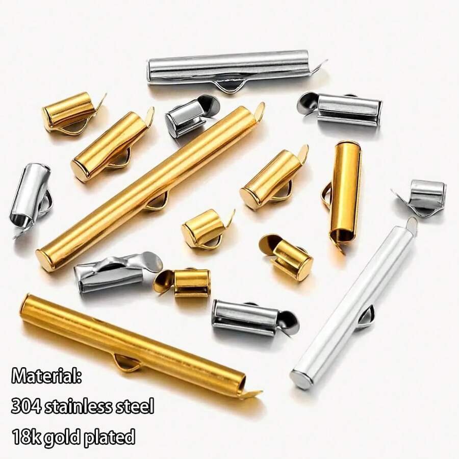 10pcs 304 Stainless Steel Crimp End Cap Slider Clasp Tube Daily Making DIY Jewelry Accessories Bracelet Necklace Connector