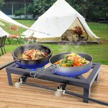 Heavy Duty Camping Stove Single/Double Burner Cast Iron Propane Gas LPG Outdoor BBQ Cooker - 黑色 - 查看 4