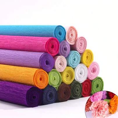 Materialien für Blumenstraußherstellung - Farbiges Krepppapier, gekrepptes Papier, handgefertigte Papierrosen und Nelken, DIY Handarbeitsbedarf - Verdicktes Gerolltes Papier