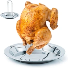 1PC Grilled Chicken Rack, Silver Stainless Steel Chicken Roaster Rack, Turkey Stand Holder For Kitchen - Silver - View 3