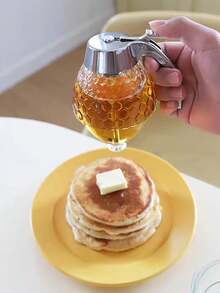 1入壓式塑膠蜜蜂甜點器，帶有漏斗形狀的防漏底座醬油瓶