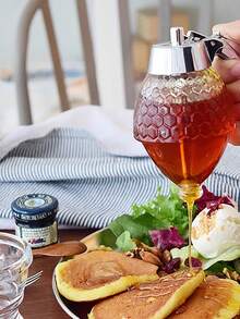 1入壓式塑膠蜜蜂甜點器，帶有漏斗形狀的防漏底座醬油瓶