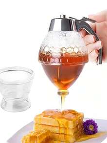 1入壓式塑膠蜜蜂甜點器，帶有漏斗形狀的防漏底座醬油瓶