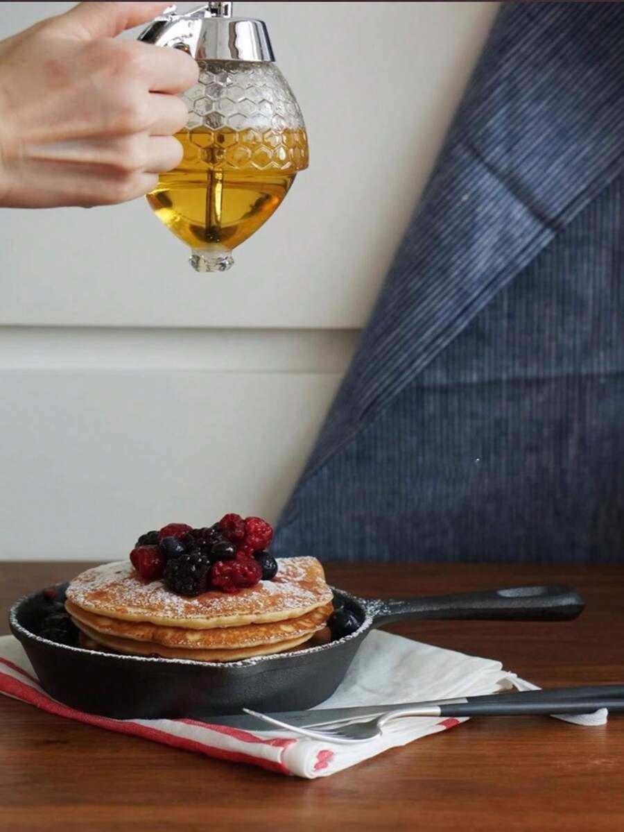 1入壓式塑膠蜜蜂甜點器，帶有漏斗形狀的防漏底座醬油瓶